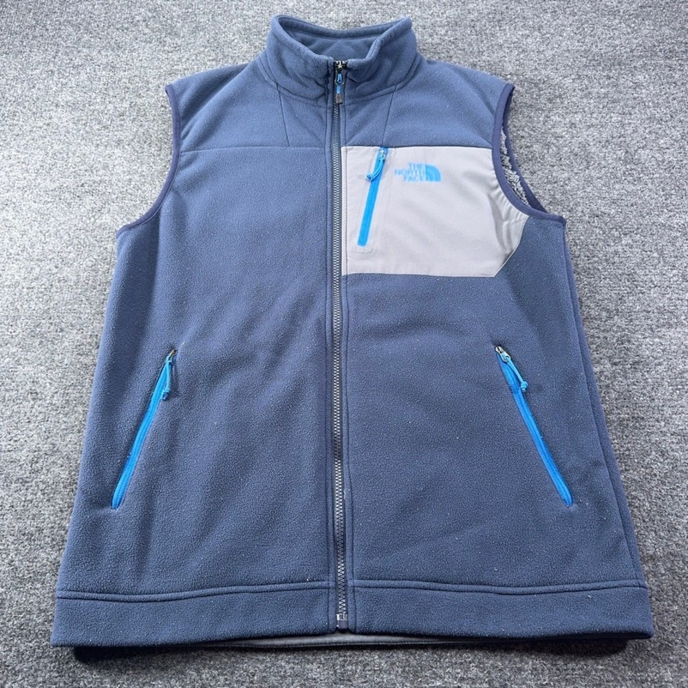 The North Face Mens Blue Gray Full Zip Sherpa Lined Fleece Vest Size M